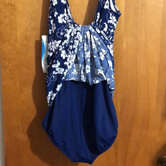 Slim Swim 2X One Piece Swimsuit Navy And White NEW With Tags by Magic Brand - Picture 3 of 10